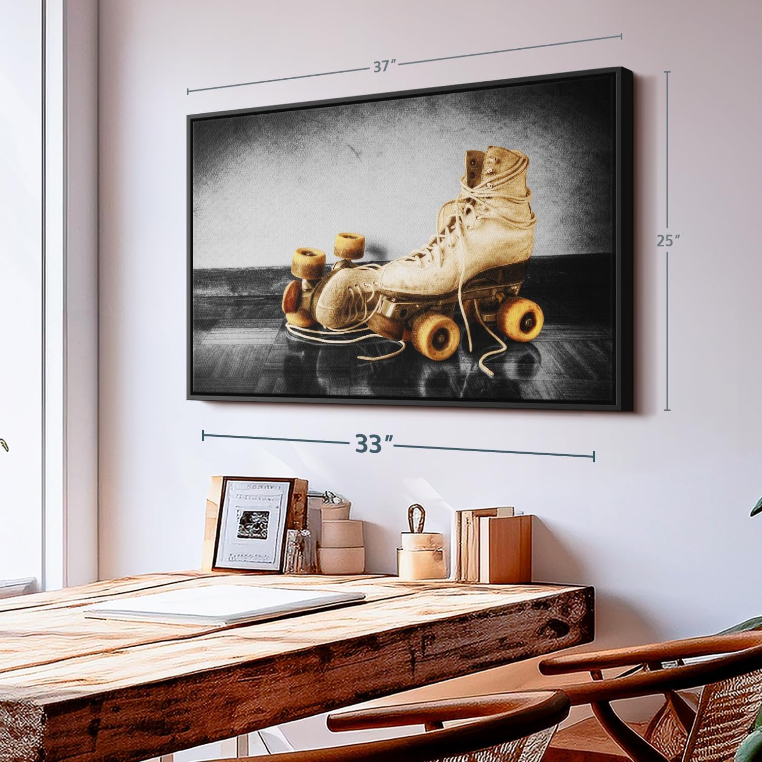 ElephantStock Vintage Skates Pop Wall Art - Horizontal Framed Canvas - 1-Piece Living Room Wall