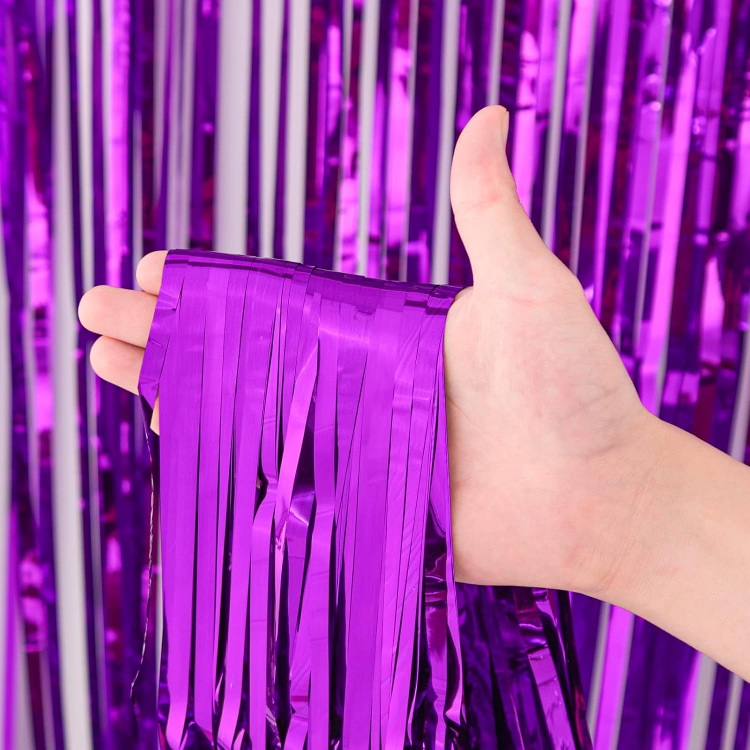 3 Pack 3.3x8.2 Feet Purple Foil Fringe Backdrop Curtains, Tinsel Streamers Birthday Party