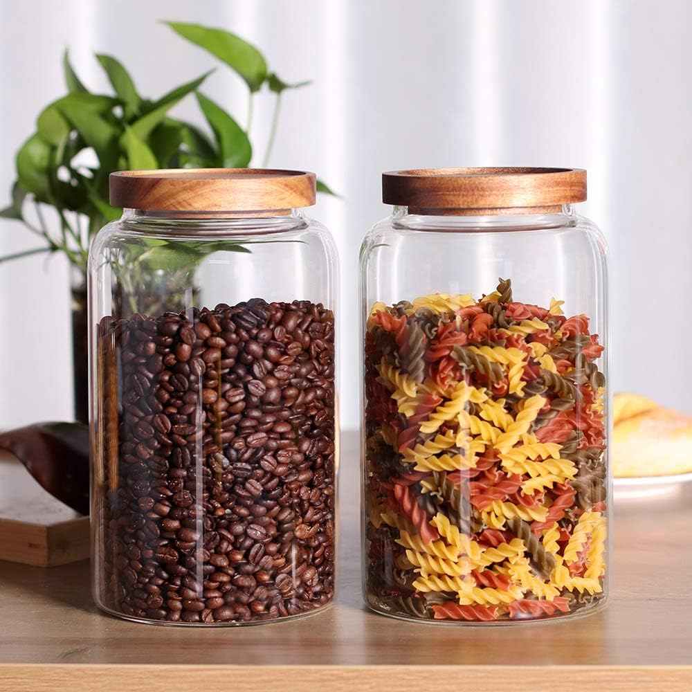 Large Glass Jar with Airtight Lid Set of 2 93 FL OZ(2750ml) glass canister set, Glass Food