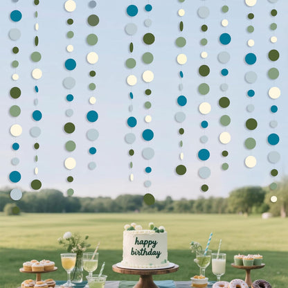 Sage Green and Dusty Blue Party Decorations Polka Dots Garlands Hanging Paper Circle Dots Streamer