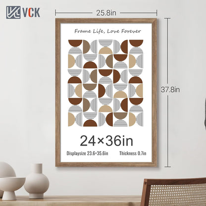 VCK 24x36 Poster Frame 3 Pack - Brown Walnut, Natural Textured Solid Wood Picture Frame, Wall