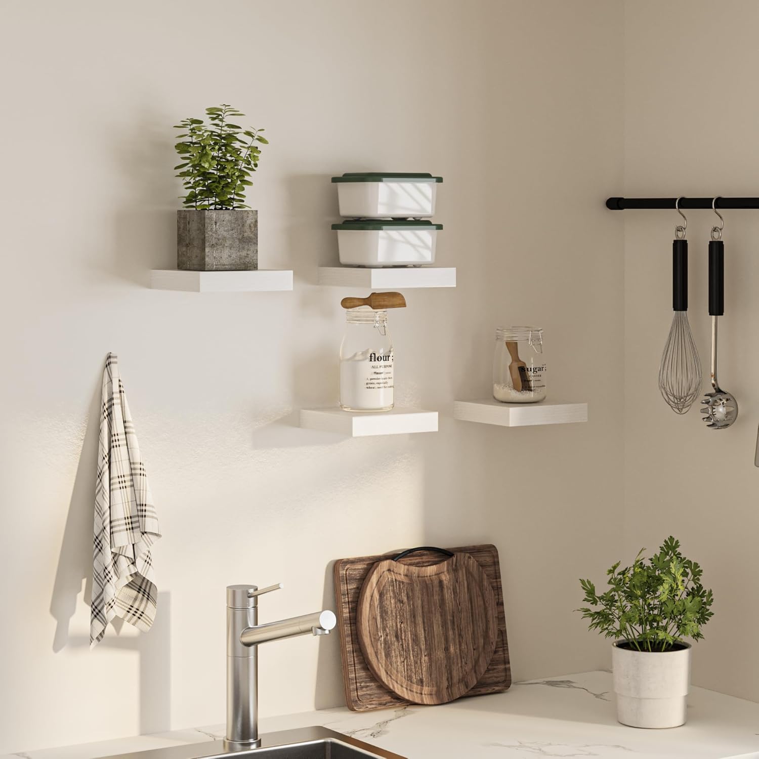 Square Floating Shelves for Wall, 8" W x 8" D x 1.2" H, Small Wooden Wall Mounted Display Shelves