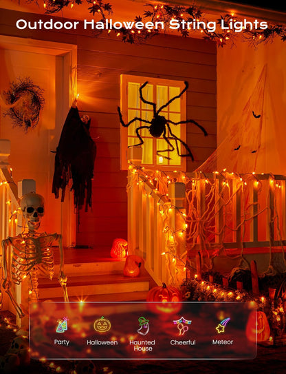 Brightown Solar Operated C6 Halloween Outdoor Lights, 22.64ft 50 LEDs Orange Halloween Lights