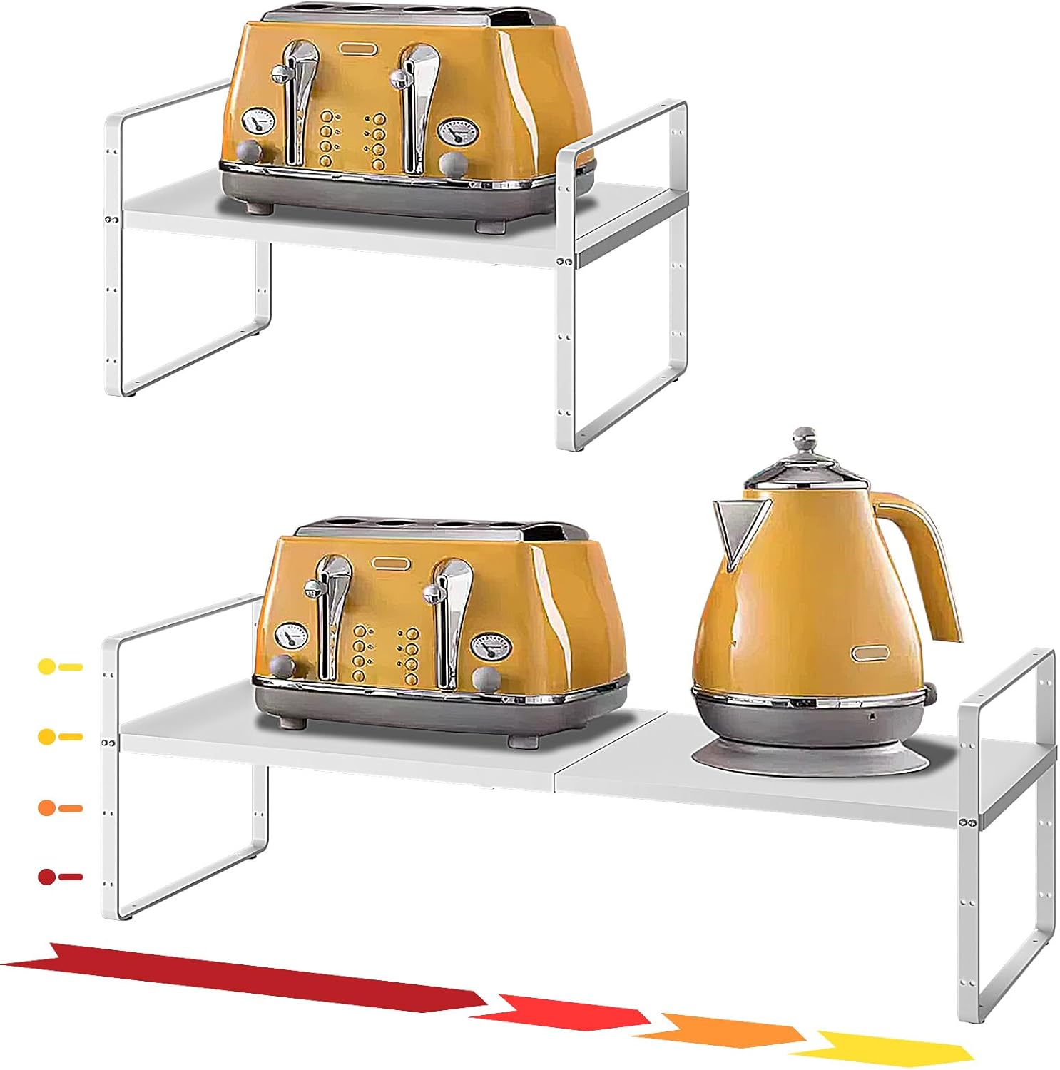 16.5~27.1" Expandable Shelf Organizer, 1Pack 8.1" Wide Stackable Cabinet Shelf Organizers, White
