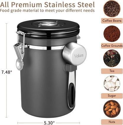 Veken Coffee Canister, Airtight Stainless Steel Kitchen Food Storage Container with Date Tracker