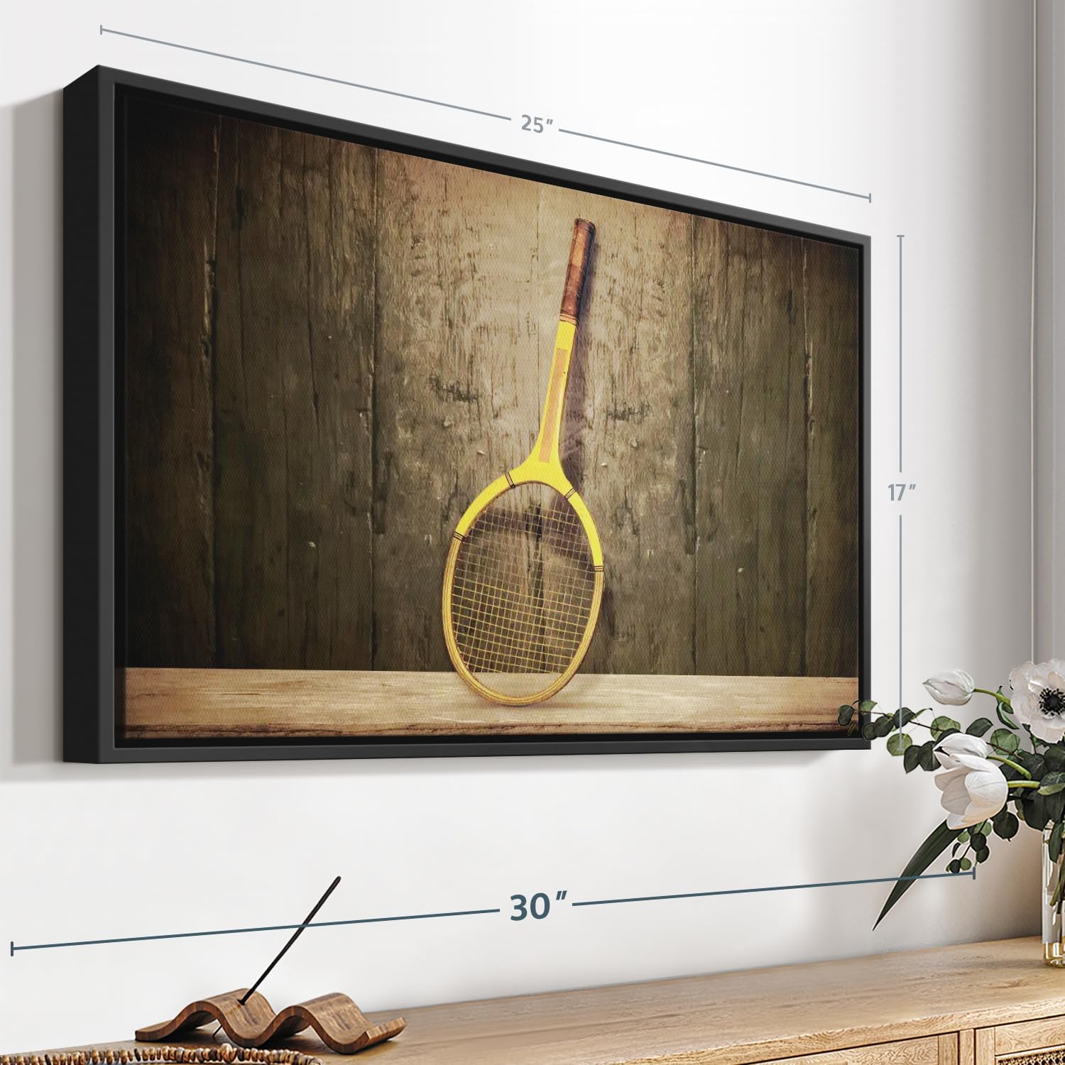 ElephantStock Vintage Tennis Racket Wall Art - Horizontal Framed Canvas - 1-Piece Living Room Wall