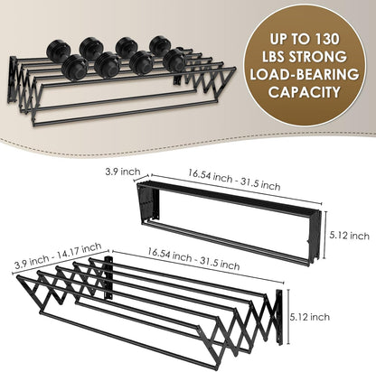 XL-31.5'' Wall Mounted Clothes Drying Rack, 130 lbs Large Capacity Rustproof Retractable