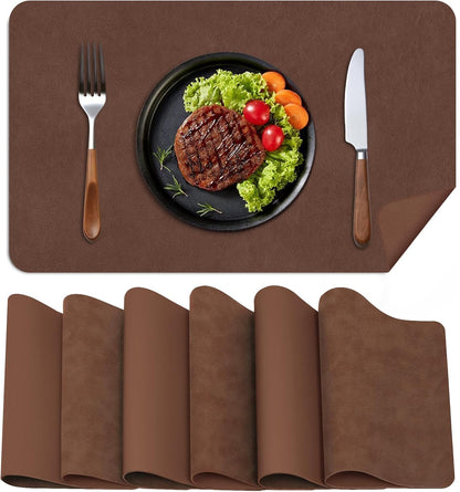 BLESWIN Faux Leather Placemats, Set of 6, 12×17 Inch -Double Side Texture Color Table Mats
