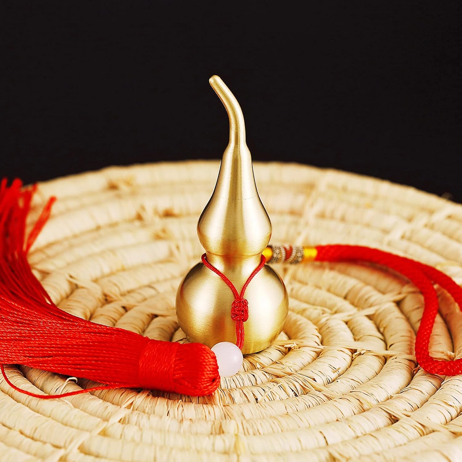 Feng Shui Hanging Ornaments Decor,Wu Lou Golden Gourd,with Red Luck Strip Tassel Treasure for Ideal