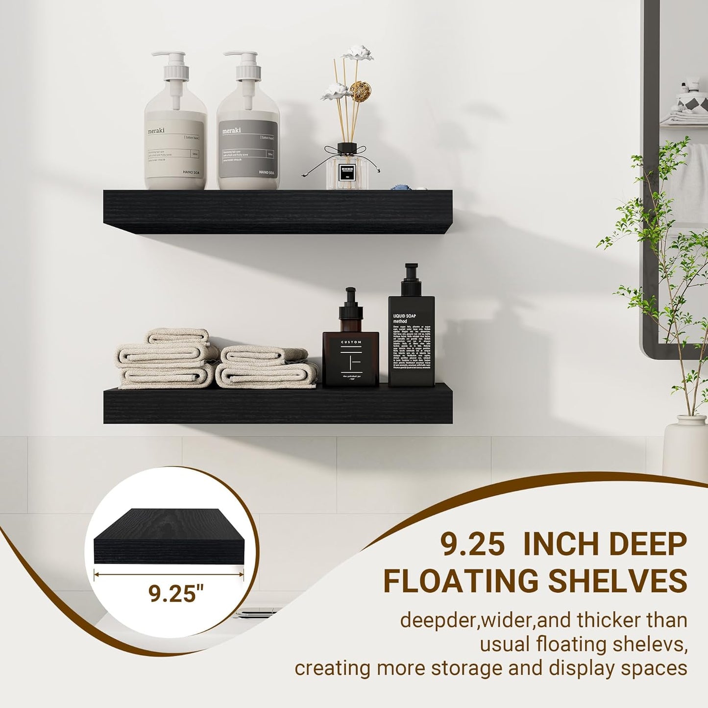 16 Inch Floating Shelves, 16"x9.25"x1.5" Inch Deep Floating Shelves for Wall, Wooden Shelves for