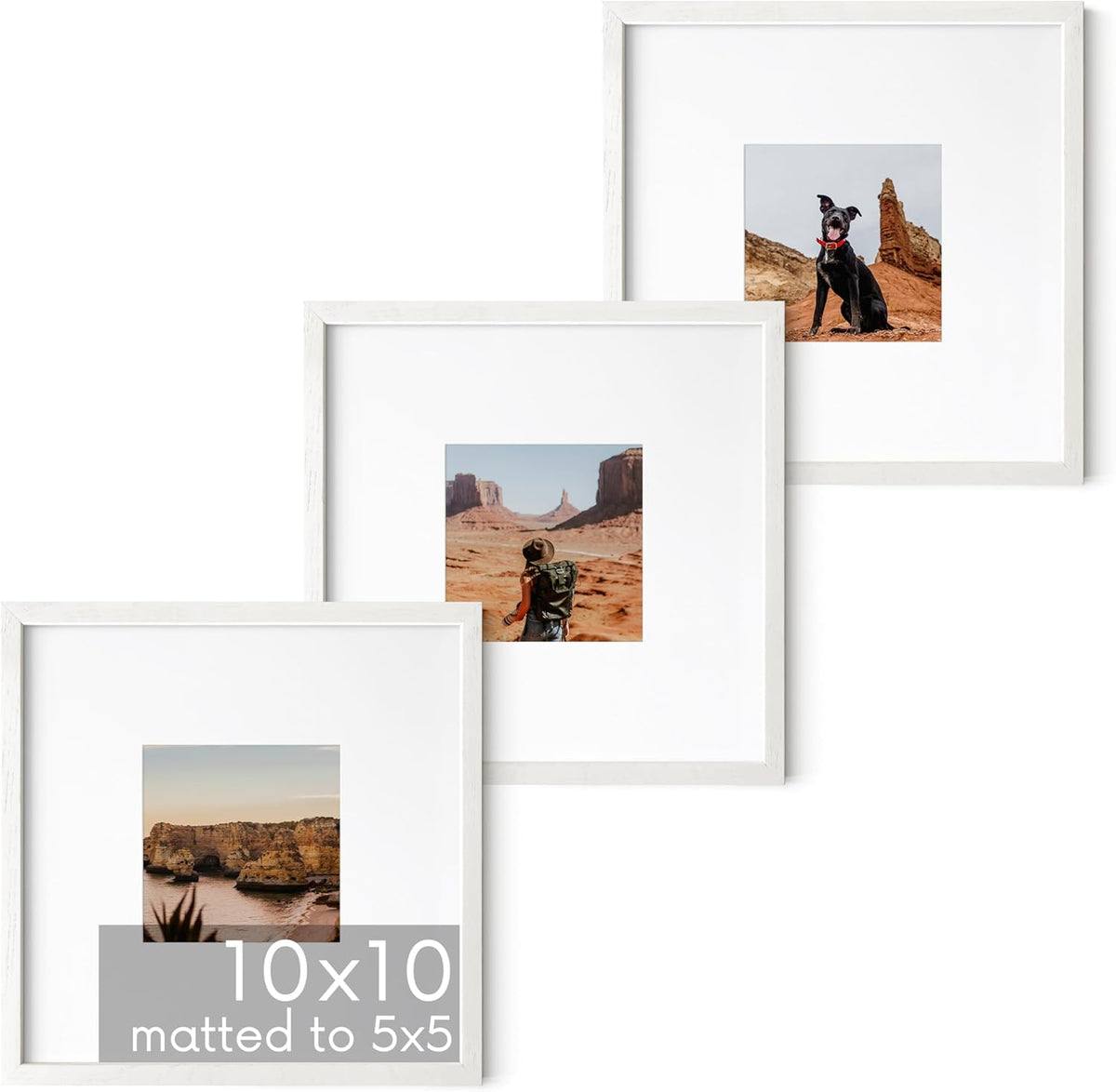 HAUS AND HUES Solid Oak Wood 10”x10” Picture Frames Matted to 5”x5” Set of 3-10x10 Square Picture