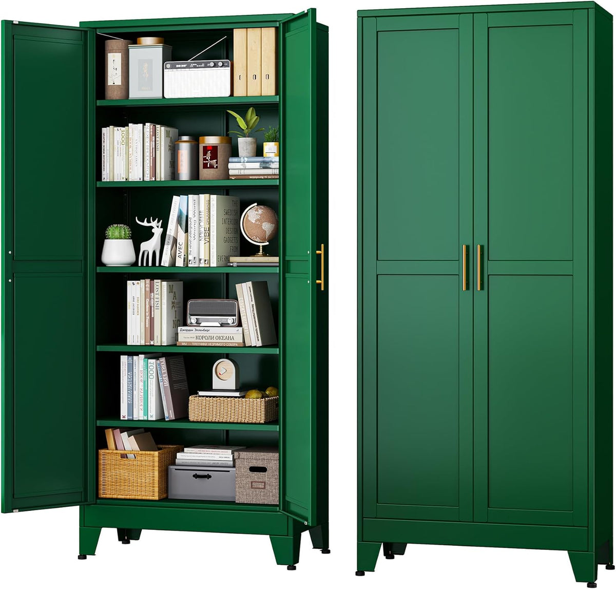 Green Metal Storage Cabinet,75" Steel Cabinets for Home Office, Kitchen Pantry Storage Cabinet with