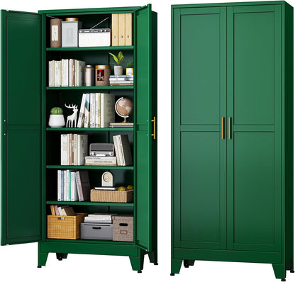 Green Metal Storage Cabinet,75" Steel Cabinets for Home Office, Kitchen Pantry Storage Cabinet with