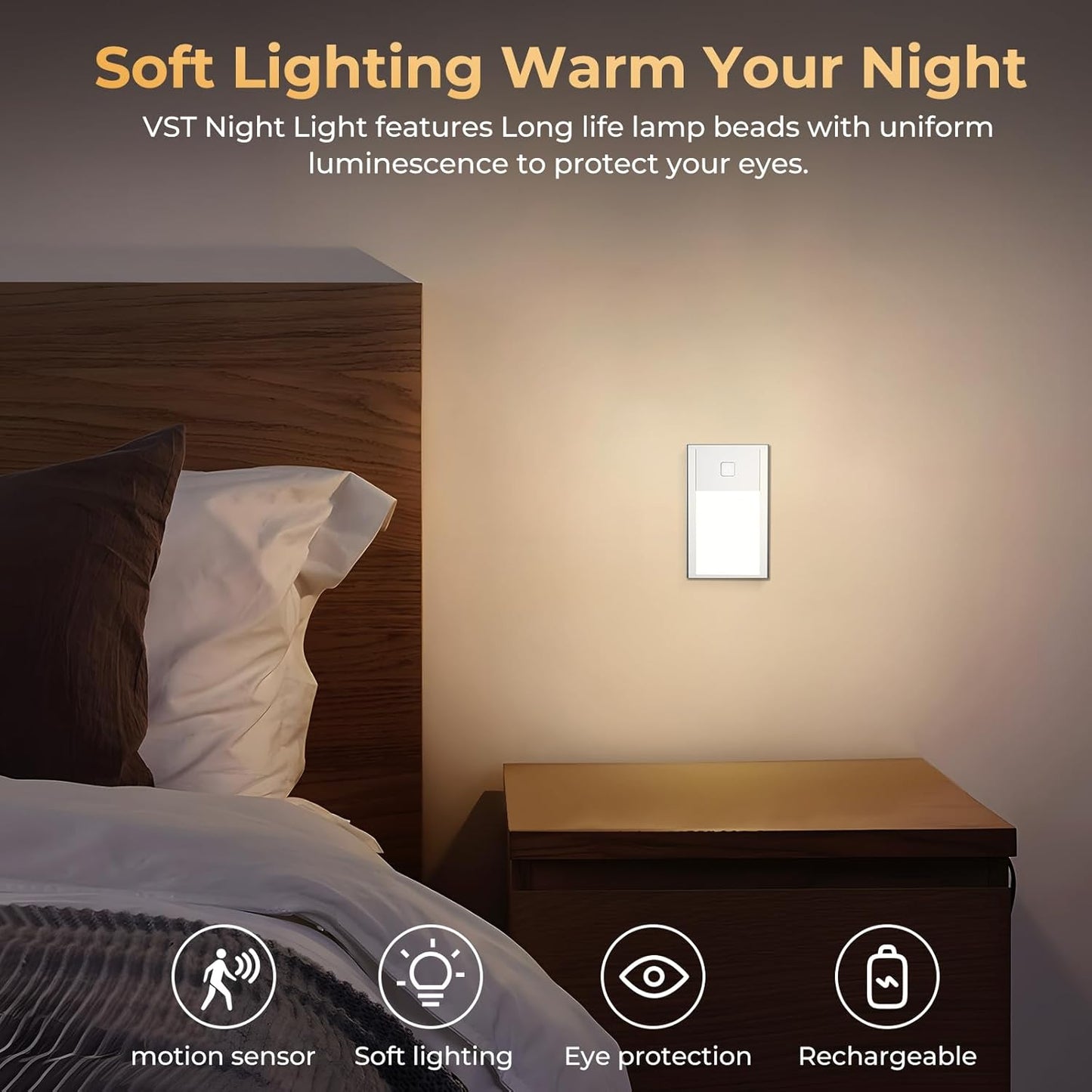 VST Motion Sensor Night Light, Rechargeable Battery Powered Led Light with Magnetic Suck