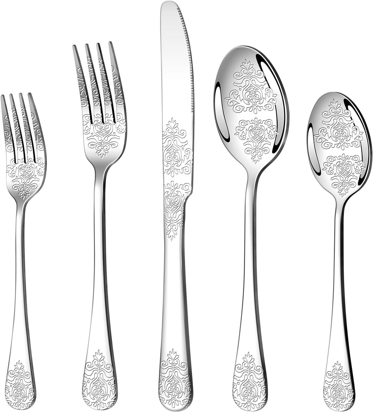 40 Pcs Silverware Set for 8 with Classical Flower Embossed Design, Food Grade Stainless Steel