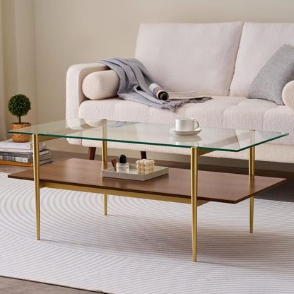 Rectangle Coffee Table, Mid-Century Modern Design, L41 W21 x H17, for Living Room, 2-Tier