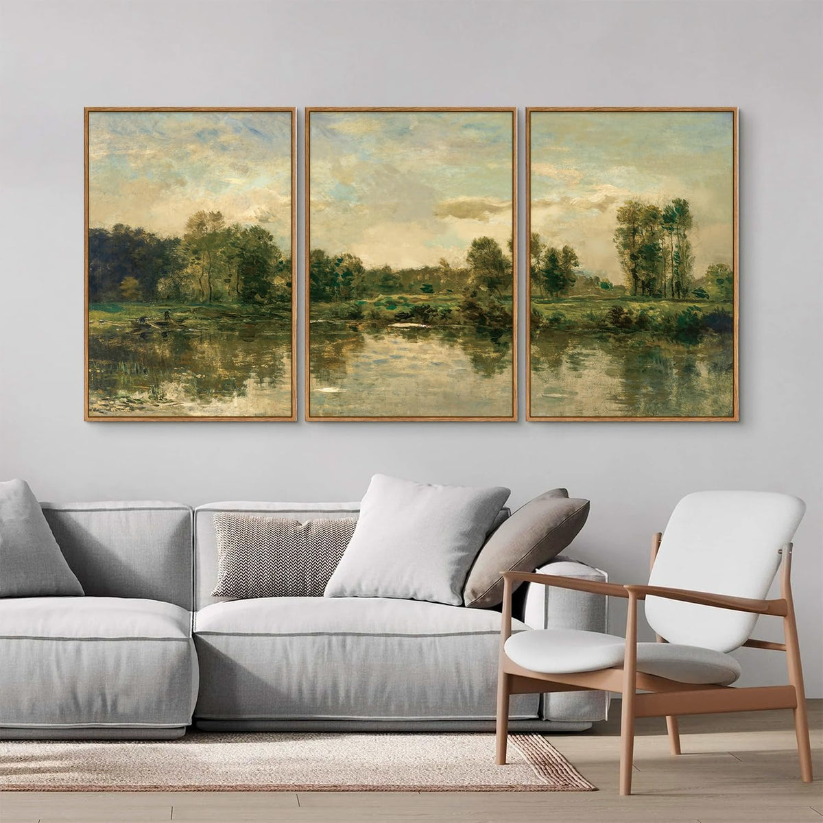 Tinonedraw Vintage Nature Framed Canvas Wall Art Set of 3, French Country Wall Decor, Olive Green