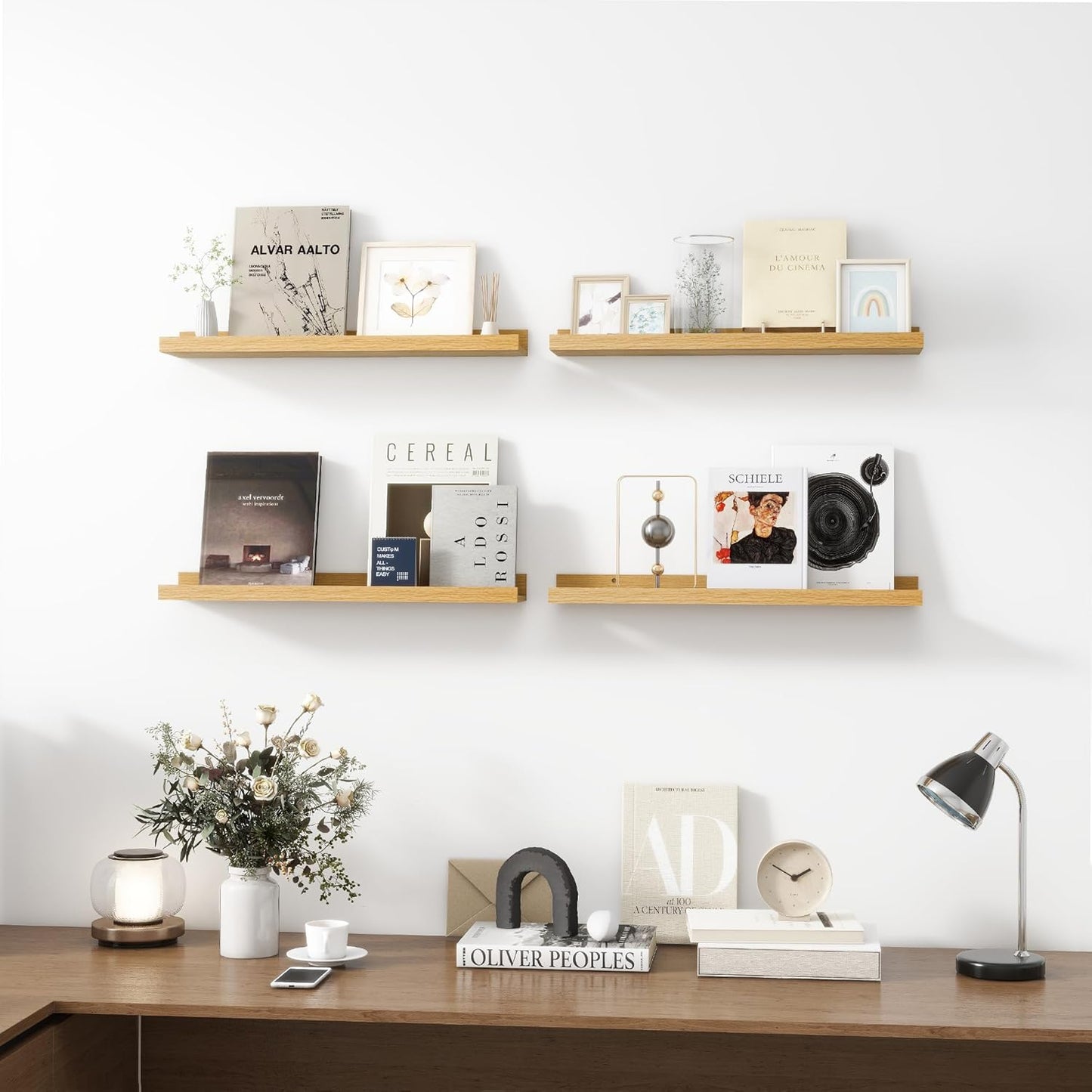 Picture Ledge Shelf, Wood Floating Shelves Set of 4, 24 inch Picture Ledge Shelves, Photo Ledge
