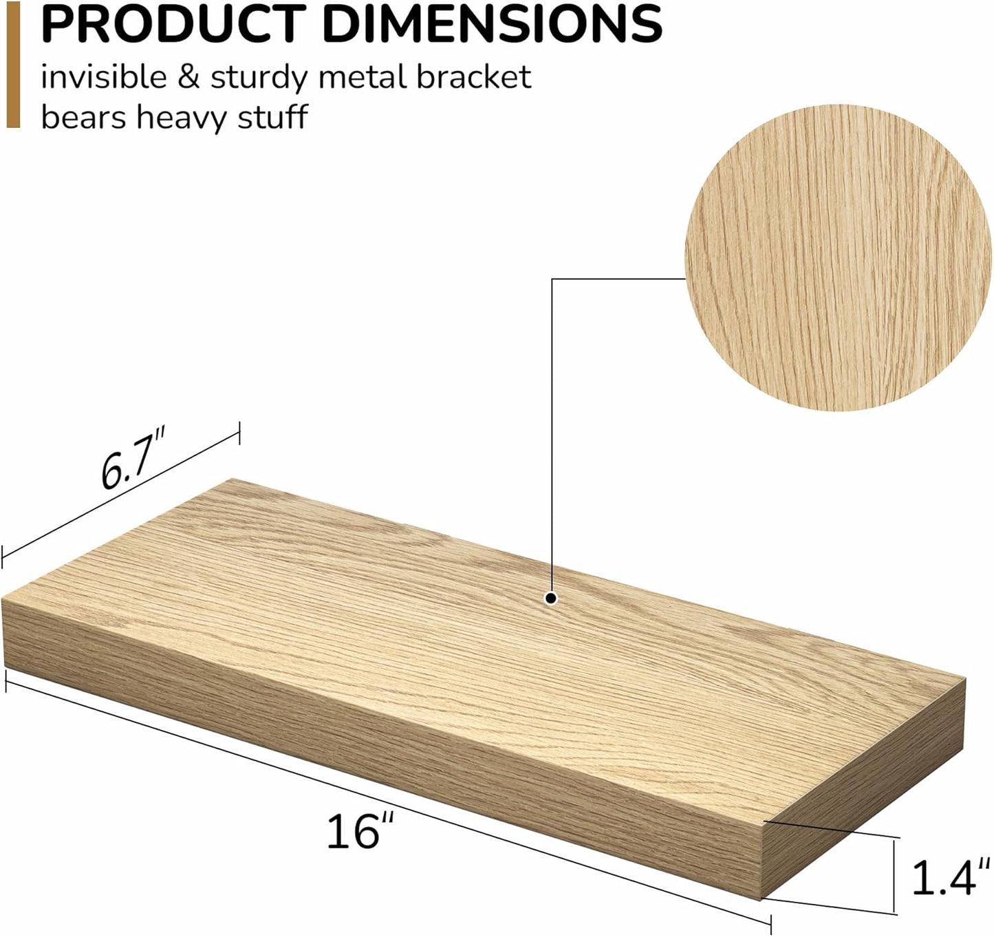 Fun Memories Floating Shelves - 16 Inch Wall Shelf for Decor & Storage - Wall Mounted Display
