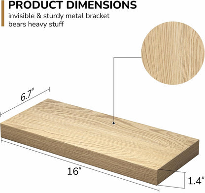 Fun Memories Floating Shelves - 16 Inch Wall Shelf for Decor & Storage - Wall Mounted Display