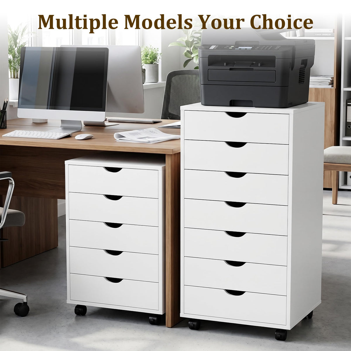7 Drawer Mobile File Cabinet with Wheels, Office Storage Drawers, White