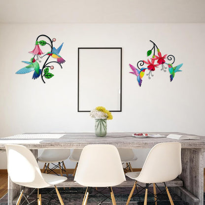 2 Pack Metal Hummingbird & Flower Outdoor Wall Art Decor, Creative Wall Decor for Patio, Fence