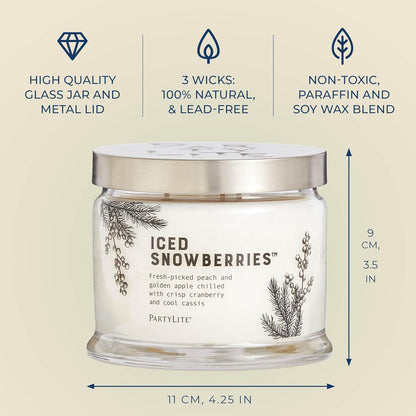 PartyLite Iced Snowberries Scented, Notes of Apple, Cassis, Cranberry, Peach, Strawberry, Berry