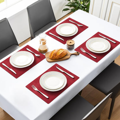 MOSAYT Vinyl Placemats Set of 8-12 X 17 Inch - Faux Leather 100% Waterproof Oil-Proof Wipeable PU