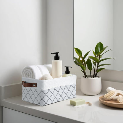 DECOMOMO Small Storage Basket, Closet Storage Bins, Baskets for Organizing Shelves (White Check