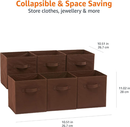 Amazon Basics Cube Organizer Storage Bins Handles, Collapsible Fabric, Pack of 6, 10.5"x10.5"x11"