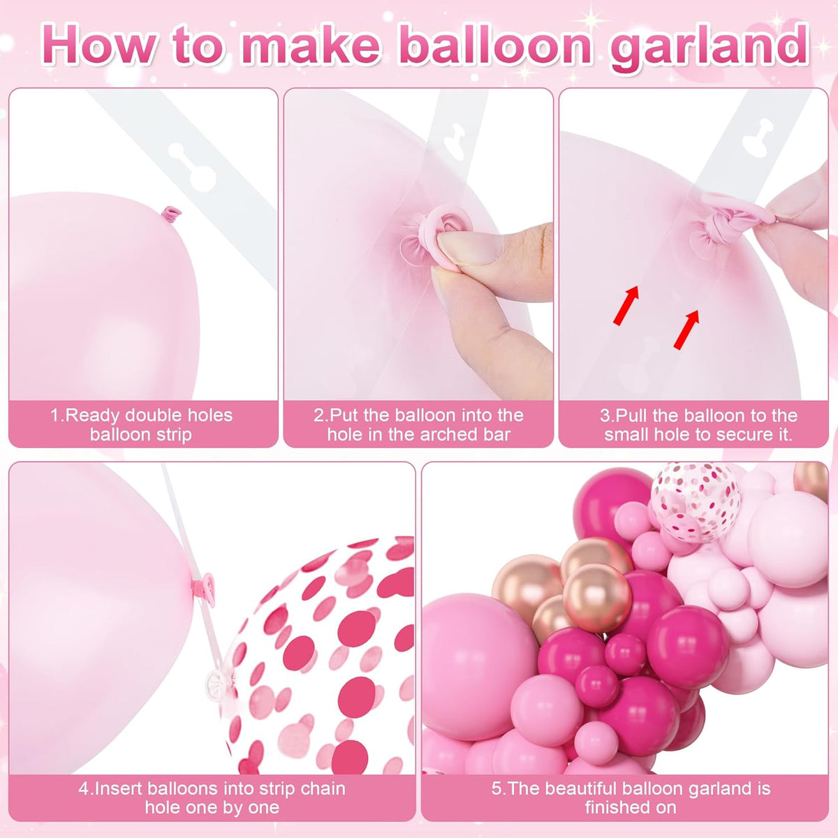 Amandir 153pcs Pink Balloon Garland Arch Kit, Different Sizes 18 12 10 5 inch Hot Pink Latex