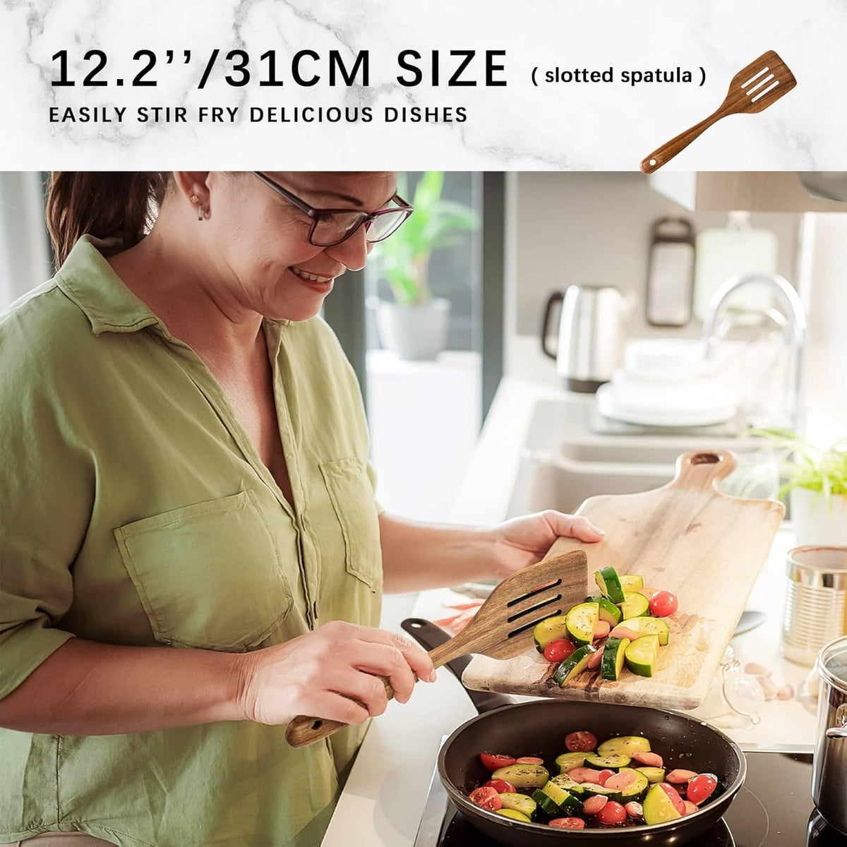 Wooden Spoons for Cooking, Nonstick Cooking Utensil Set with 9 Piece Acacia Wooden Spatulas and
