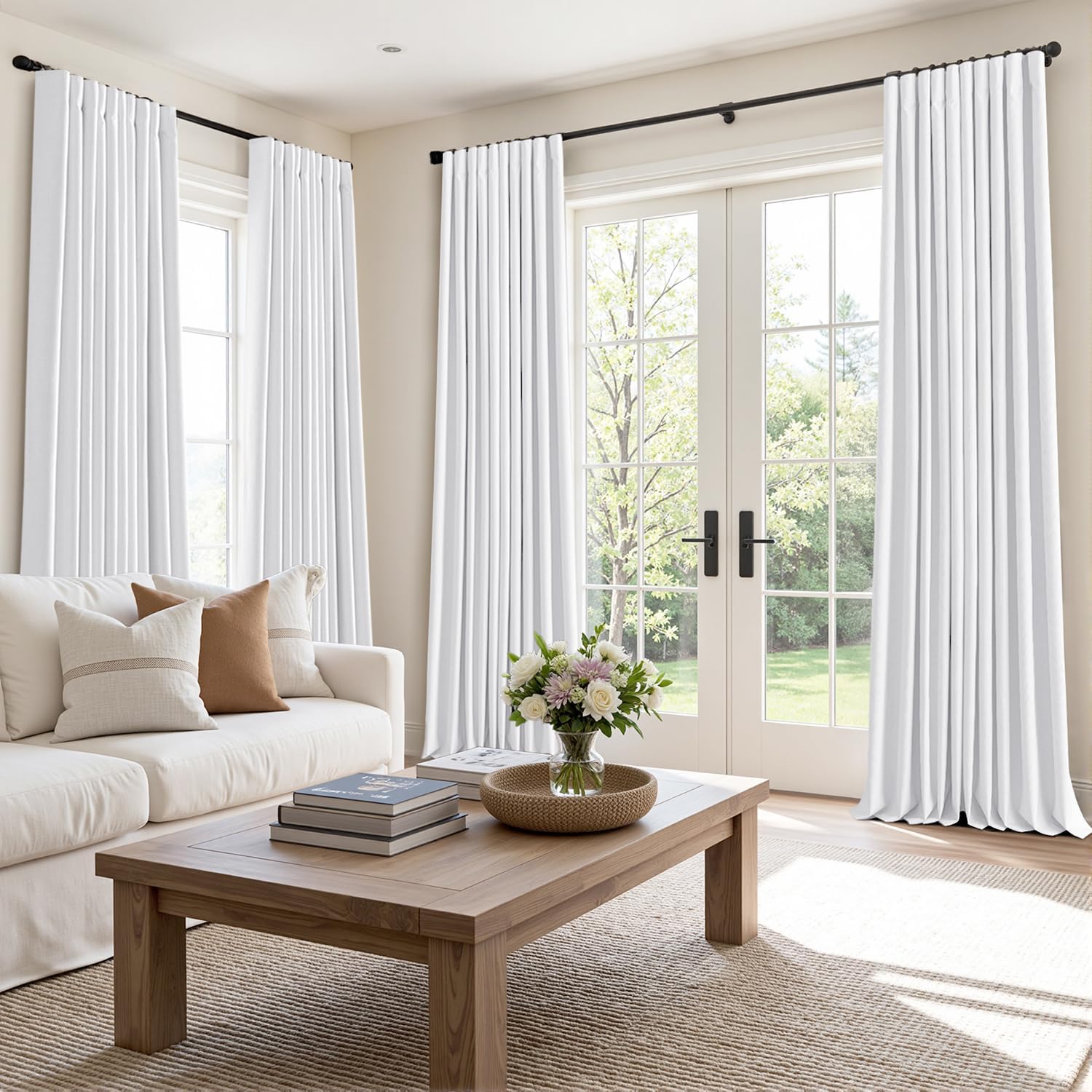 MIULEE 100% Blackout Curtains 108 Inch Long 2 Panels Set for Bedroom, Thick Faux Linen Black Out