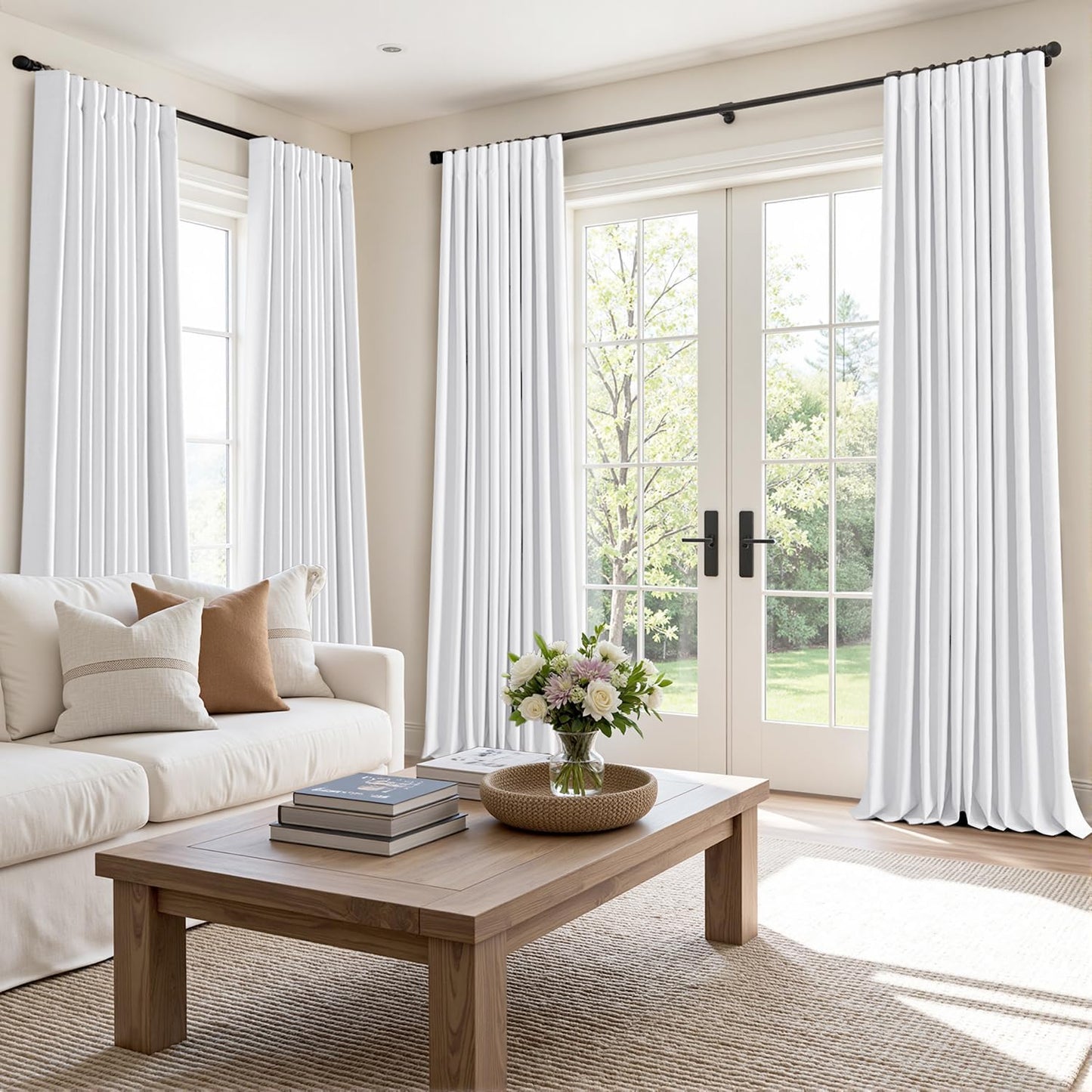 MIULEE 100% Blackout Curtains 102 Inch Long 2 Panels Set for Bedroom, Thick Faux Linen Black Out