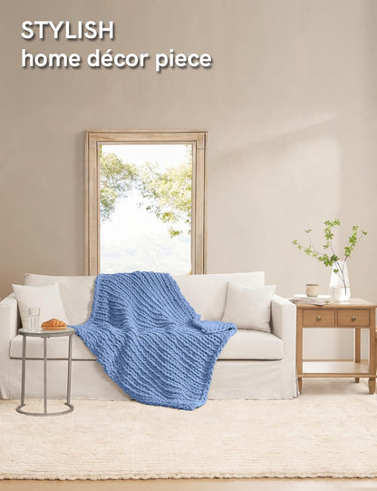 YnM Chunky Throw Blanket, Medium-Weight, Hand Knitted with Chenille Yarn, Skin Friendly, Ventilated