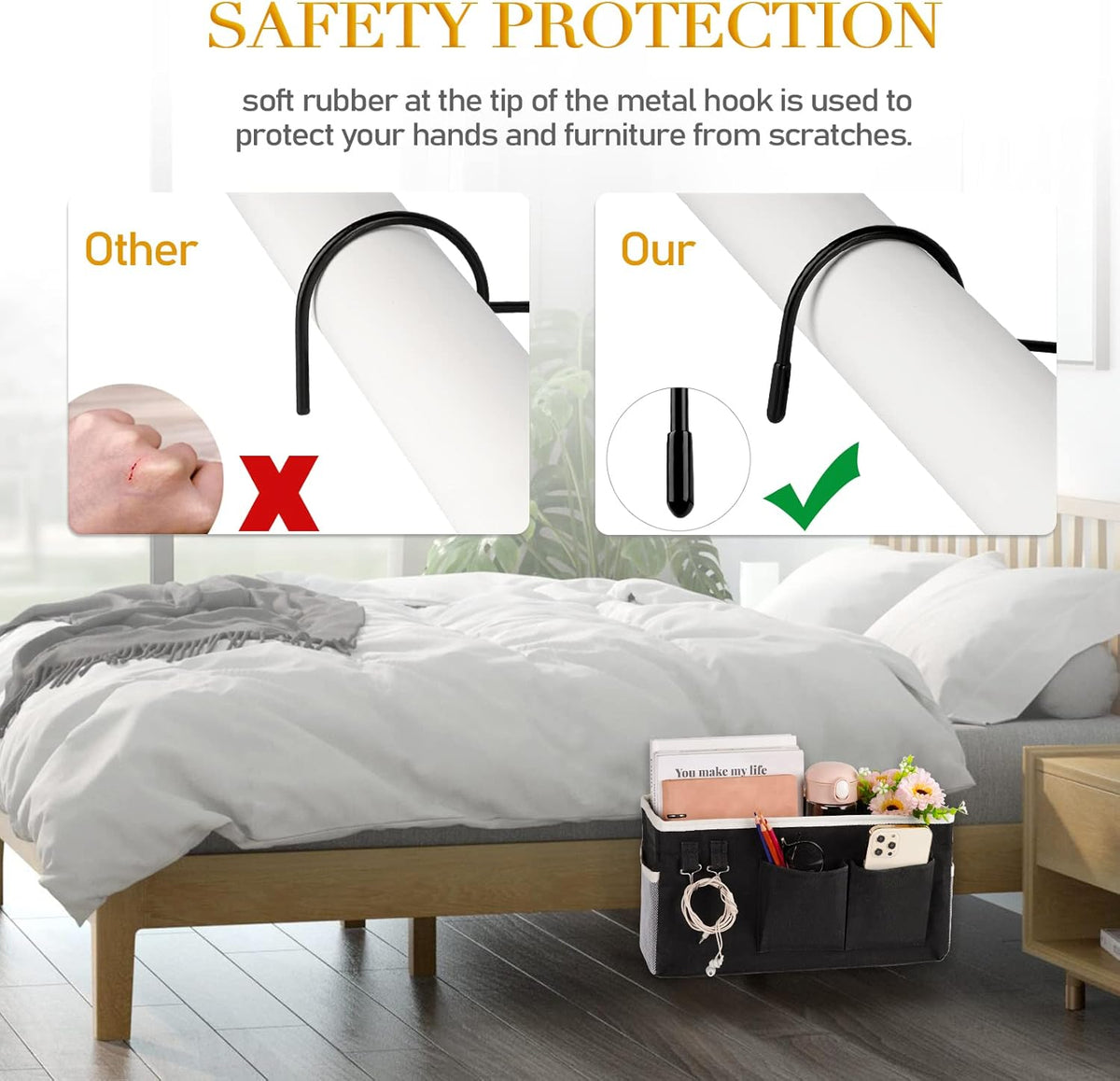 Bedside Storage Caddy/Bedside Hanging Storage Bag for Headboards Bunk Beds Dorm Rooms Book Phone