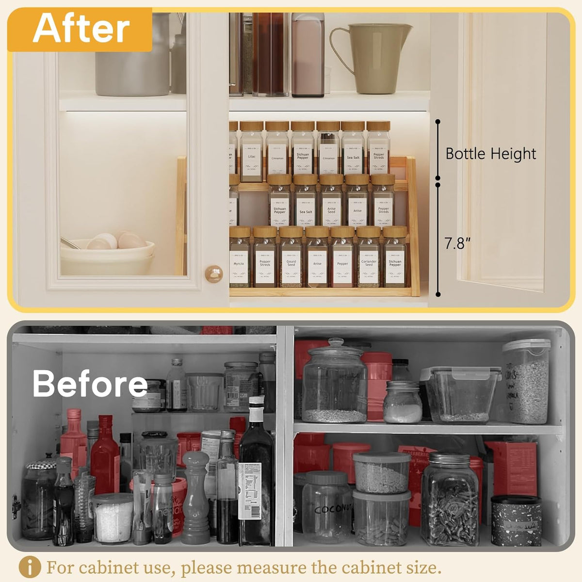 Bamboo Spice Rack Organizer -3-Tier Spice Rack for Countertop,Cabinet Spice Rack Organizer for 27