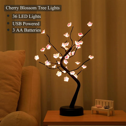 36 LED Cherry Blossom Sparkly Fairy Spirit Tree Lights, Twinkling Tree 3AA&USB Powered, Tabletop