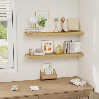 Fun Memories 36 x 8 Inch Floating Shelves for Wall, Farmhouse Bathroom Shelves Set of 2, Wood Wall