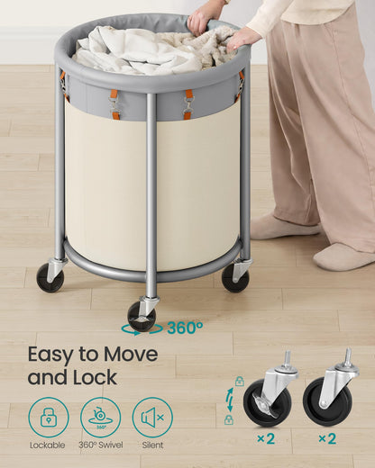 SONGMICS Laundry Basket with Wheels, 29 Gal., Steel Frame, Removable Bag