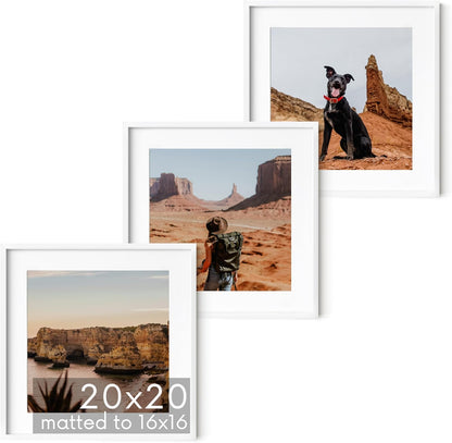 HAUS AND HUES 20x20 White Metal Picture Frames Matted to 16x16 - Features Premium Aluminum &