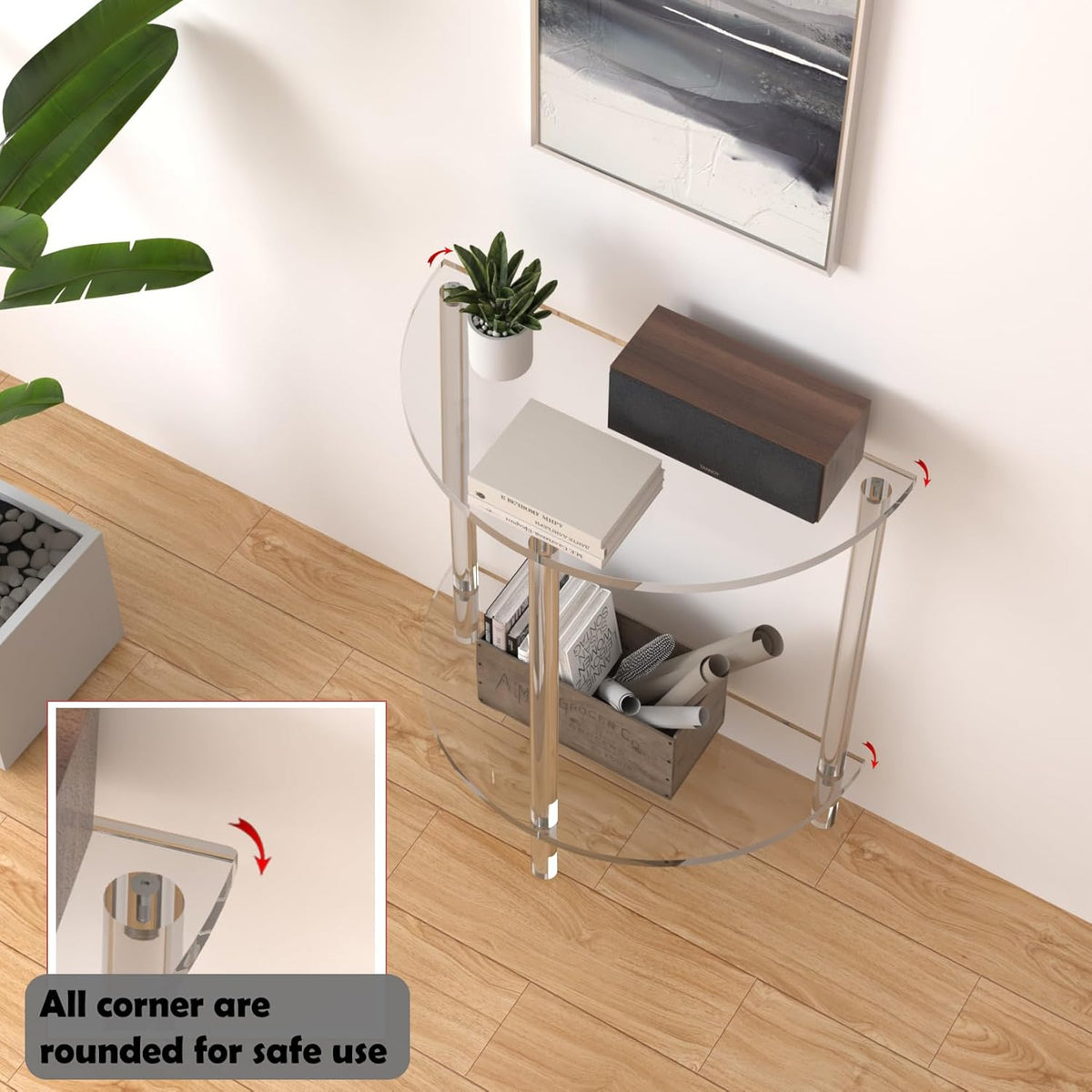 Acrylic Console Table 11.8" D x 23.6" W x 31.2" H, Half Round Console Table for Entryway, Sofa