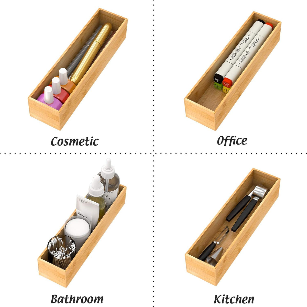 Bamboo Kitchen Drawer Organizer, Wooden Storage Box for Utensil Organizer Silverware Tray Cutlery