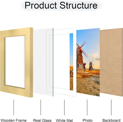 4x6 Picture Frame Set of 4, 4 x 6 Wood Photo Frames with Mat for 3.5x5, Wooden Frame with Real