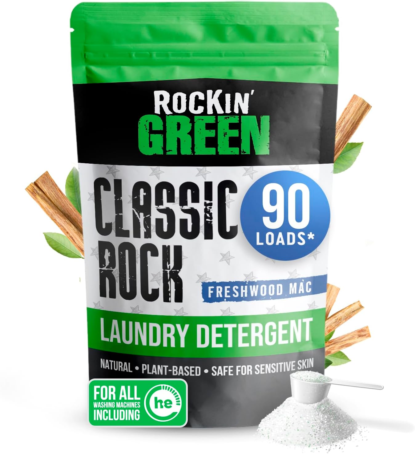Rockin' Green Classic Rock Laundry Detergent (90 Loads), Plant based, All Natural Laundry Detergent