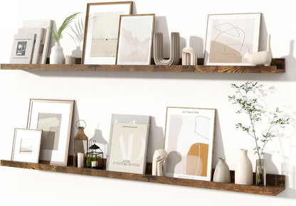 Fun Memories Picture Ledge Shelves Set of 2, 48 Inch Rustic Wall Mounted Floating Shelves with Lip