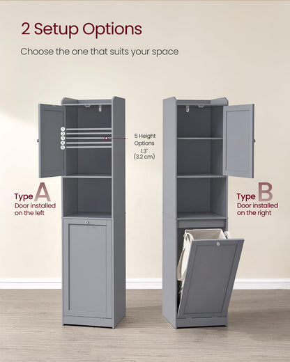 VASAGLE Tall Storage Cabinet, Storage Unit with Removable Laundry Basket, Compartment and Cabinet