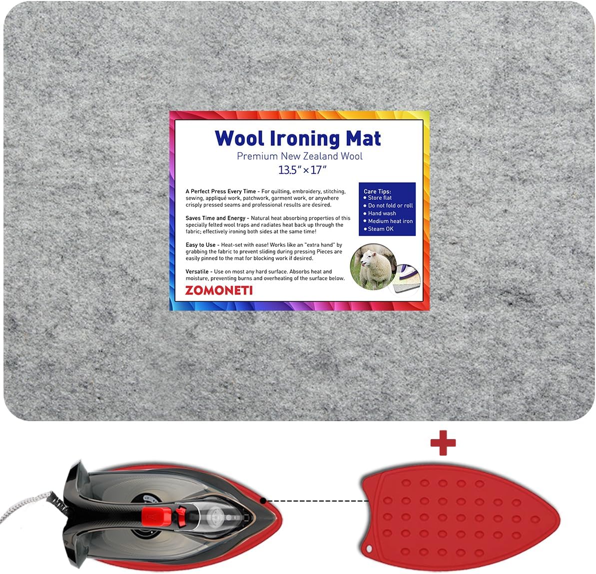 ZOMONETI 17" x 13.5" Wool Pressing Mat 100% New Zealand Felted Wool Ironing Mat Pad Blanket for