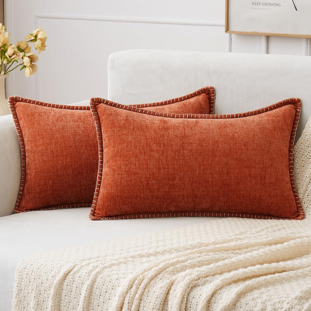 MIULEE Pack of 2 Fall Couch Throw Pillow Covers 12x20 Inch Rust Farmhouse Decorative Pillow Covers