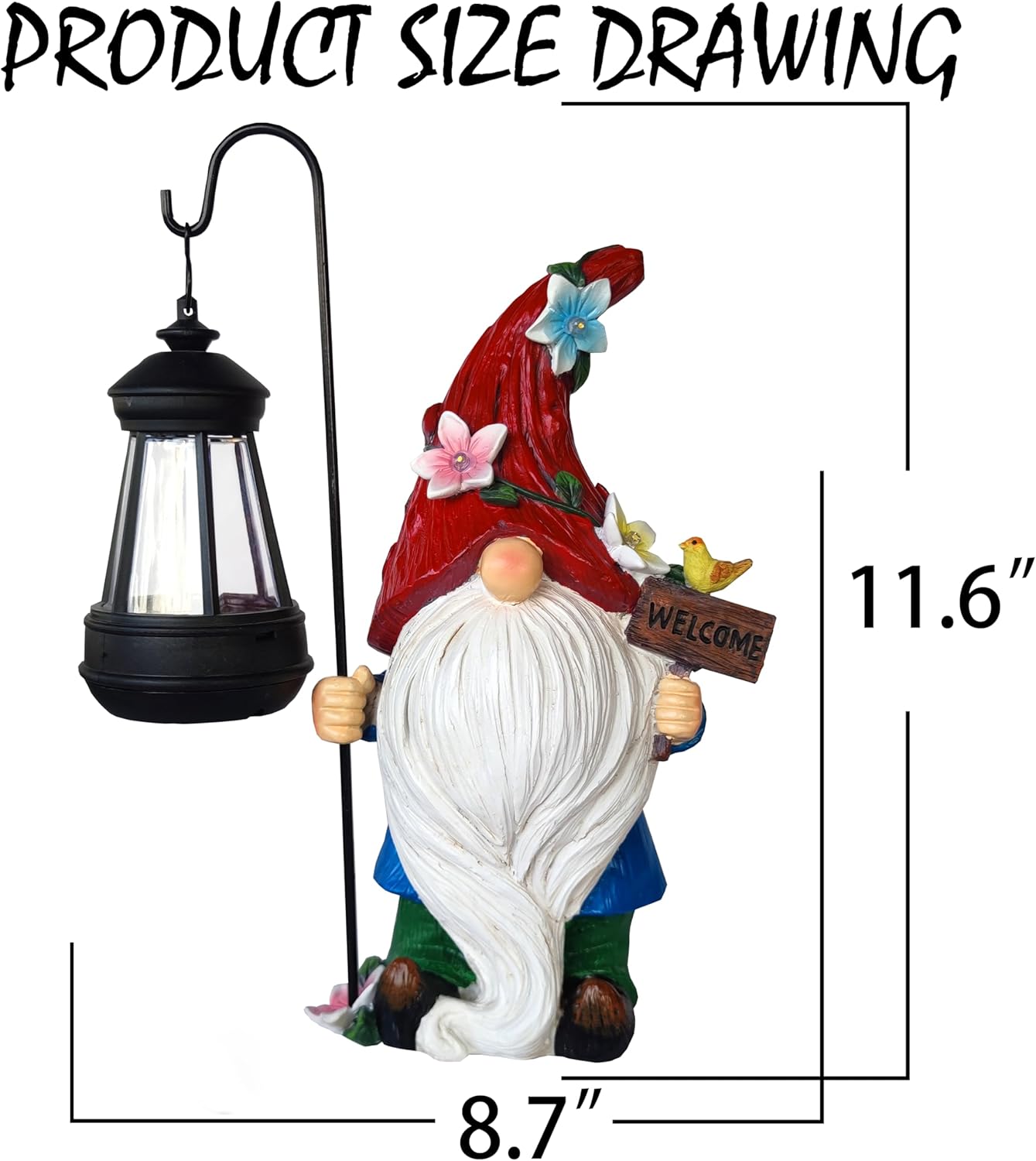 Solar Garden Gnomes Statue with Succulent and 4 LED Lights - Solar Lantern Gnomes Decorations for